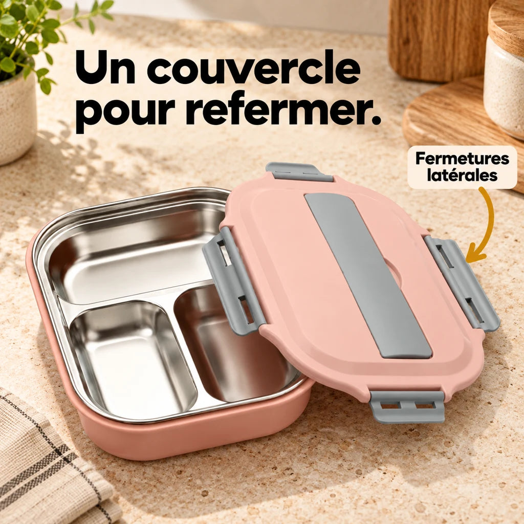 Lunch Box Isotherme Inox Compartimentée Rose — vue 3