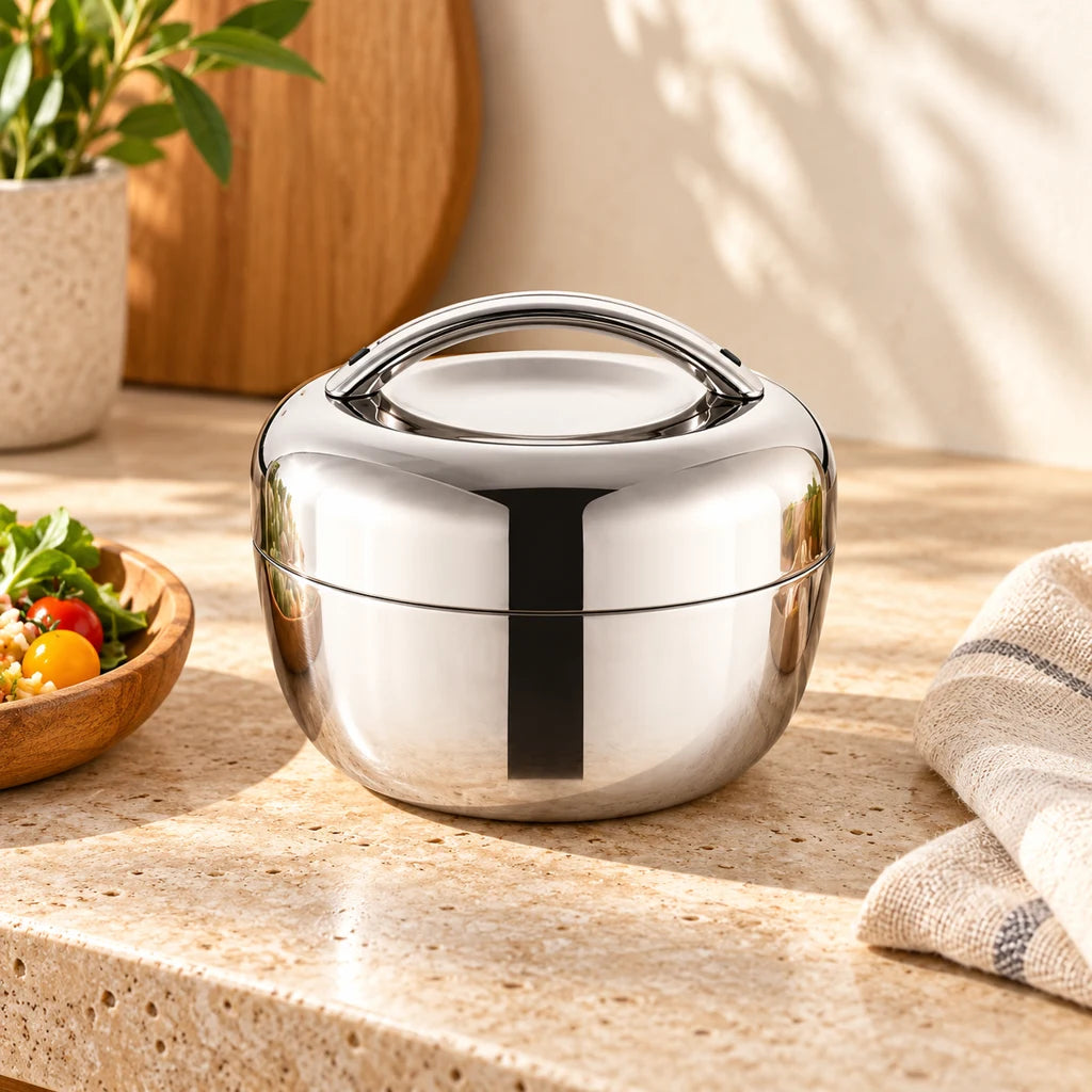 Round Stainless Steel Lunch Box 0.8L 1L 1.3L with Handle