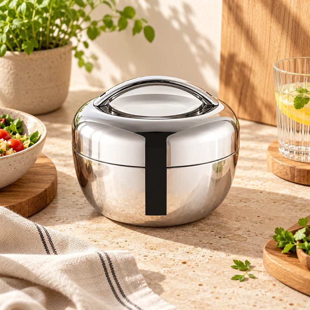 Round Stainless Steel Lunch Box 0.8L 1L 1.3L with Handle — view 3