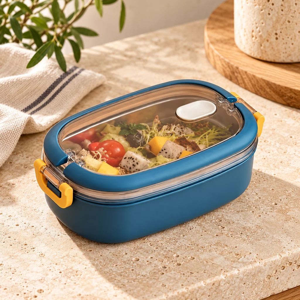 Blue Insulated Stainless Steel Lunch Box with Clear Lid