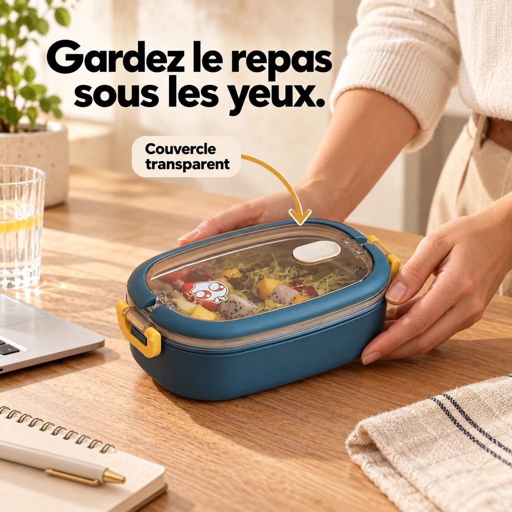 Lunch Box Isotherme Inox Bleue couvercle transparent — vue 2