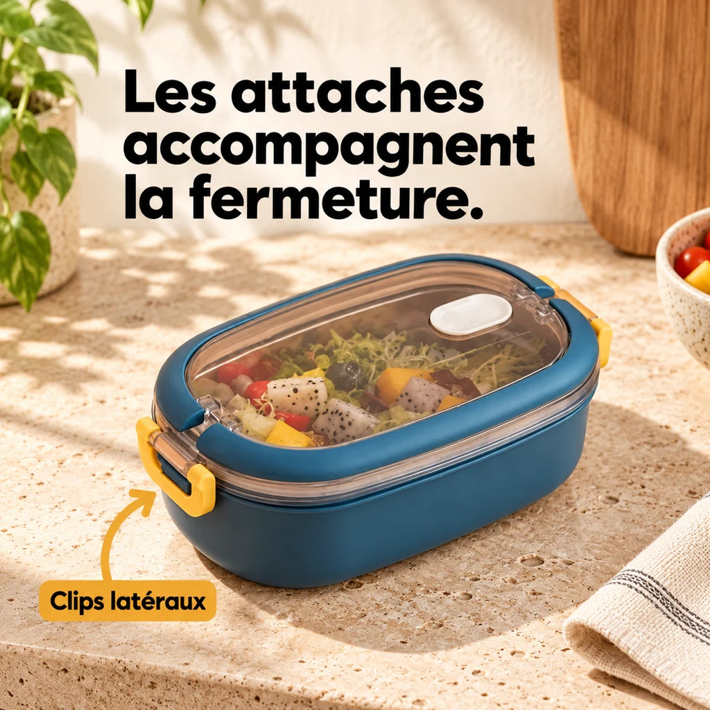 Lunch Box Isotherme Inox Bleue couvercle transparent — vue 3