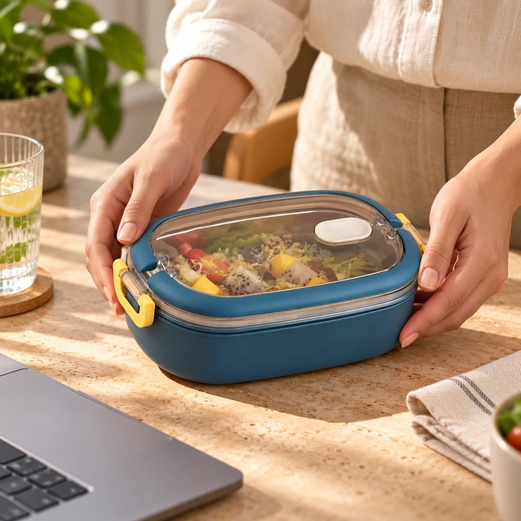 Blue Insulated Stainless Steel Lunch Box with Clear Lid — view 2