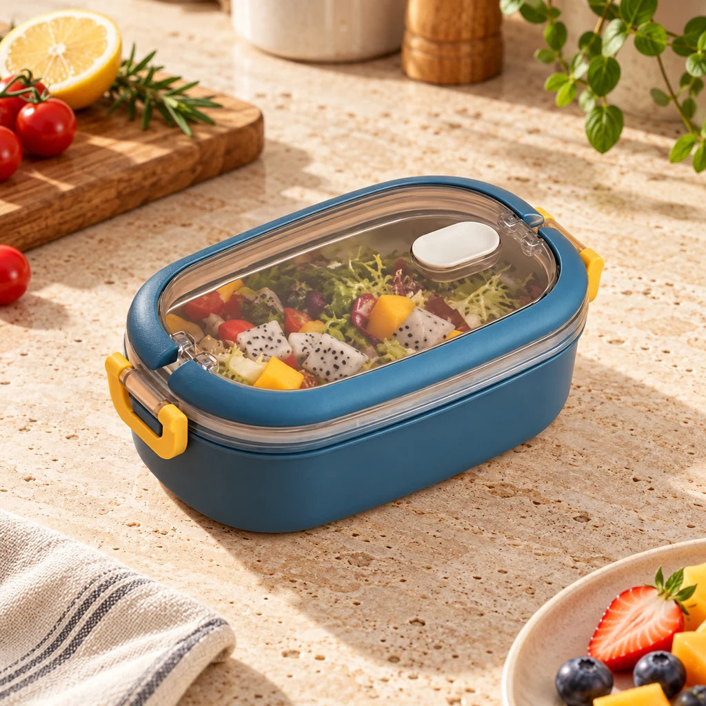 Blue Insulated Stainless Steel Lunch Box with Clear Lid — view 3