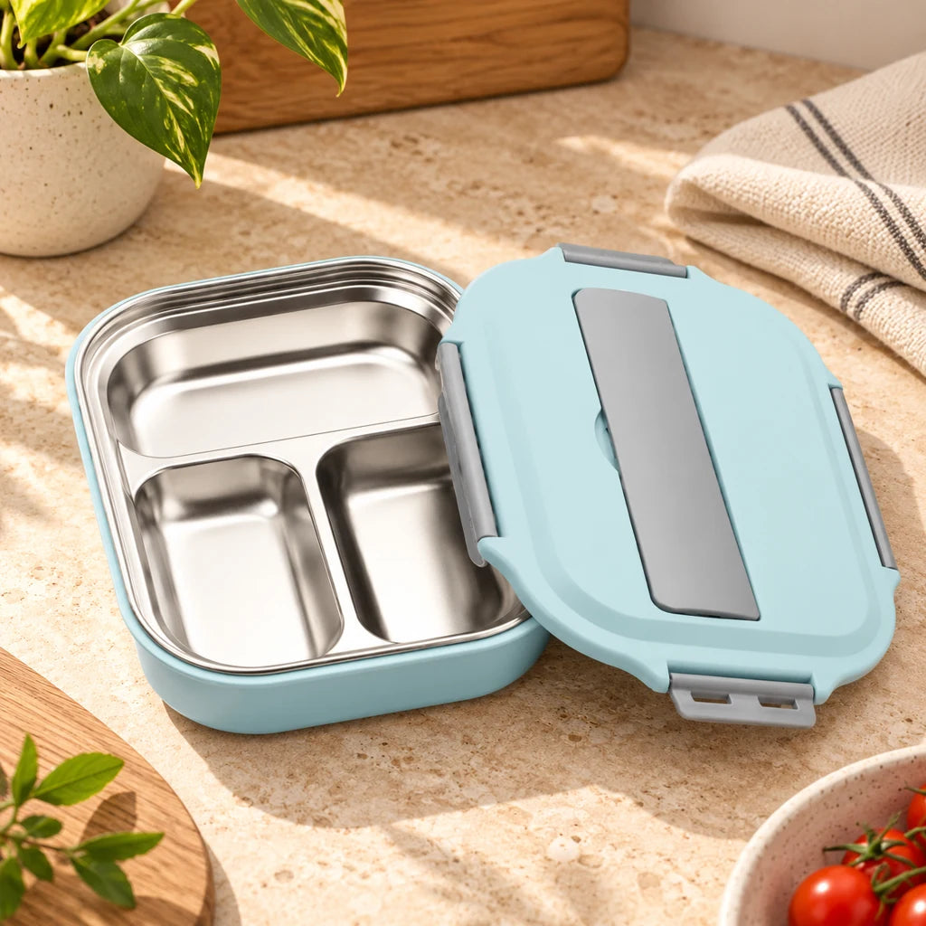 Blue Insulated Stainless Steel Compartment Lunch Box