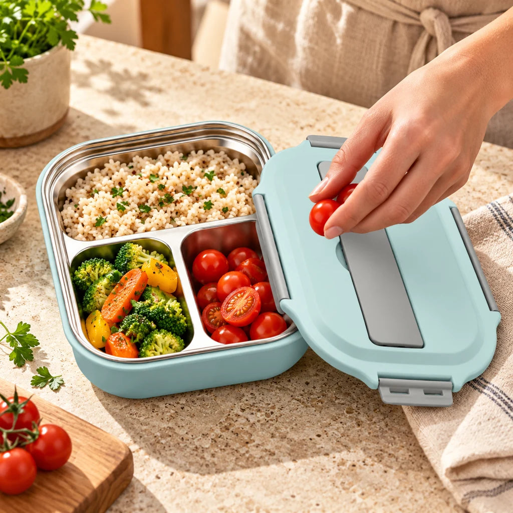 Blue Insulated Stainless Steel Compartment Lunch Box — view 2