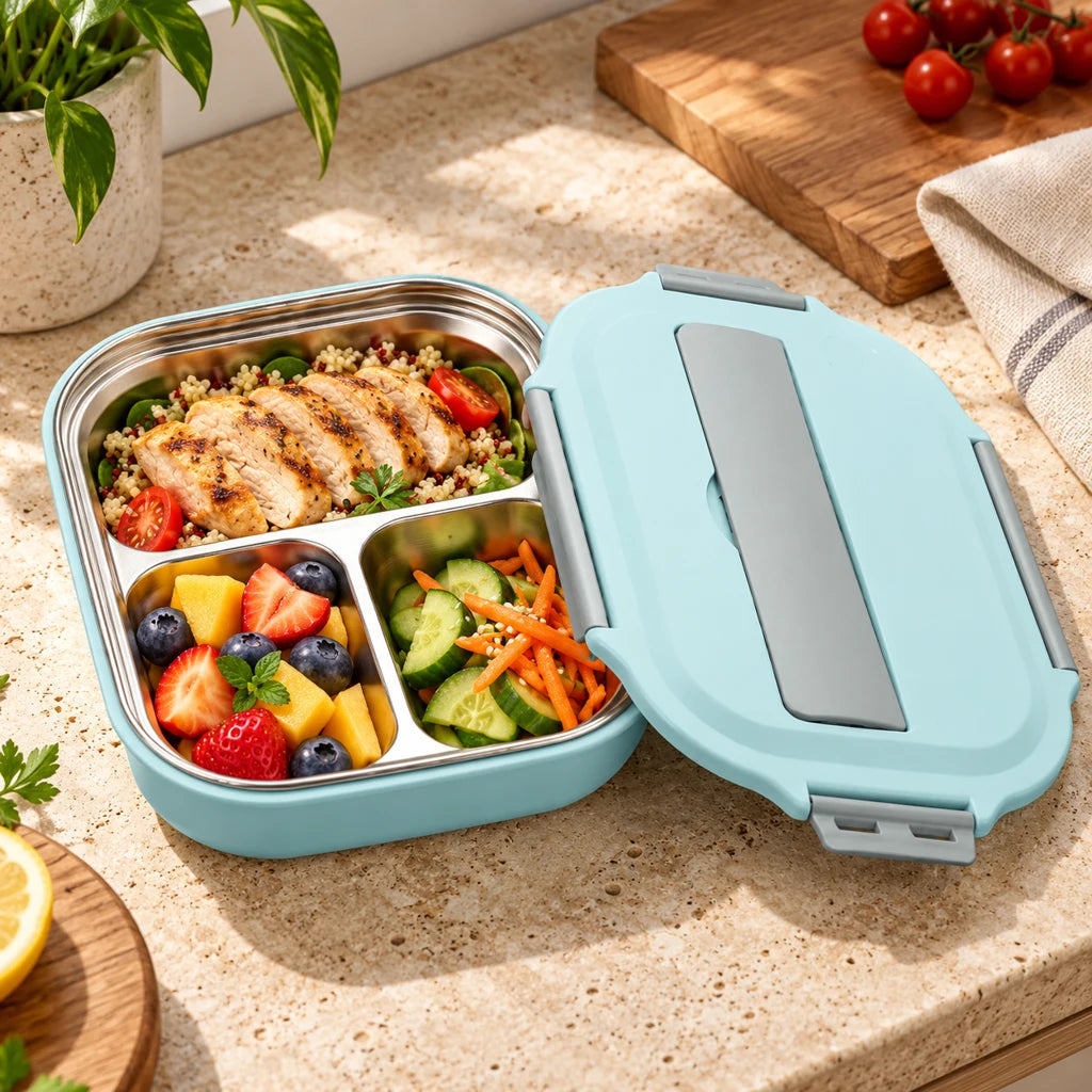 Blue Insulated Stainless Steel Compartment Lunch Box — view 3