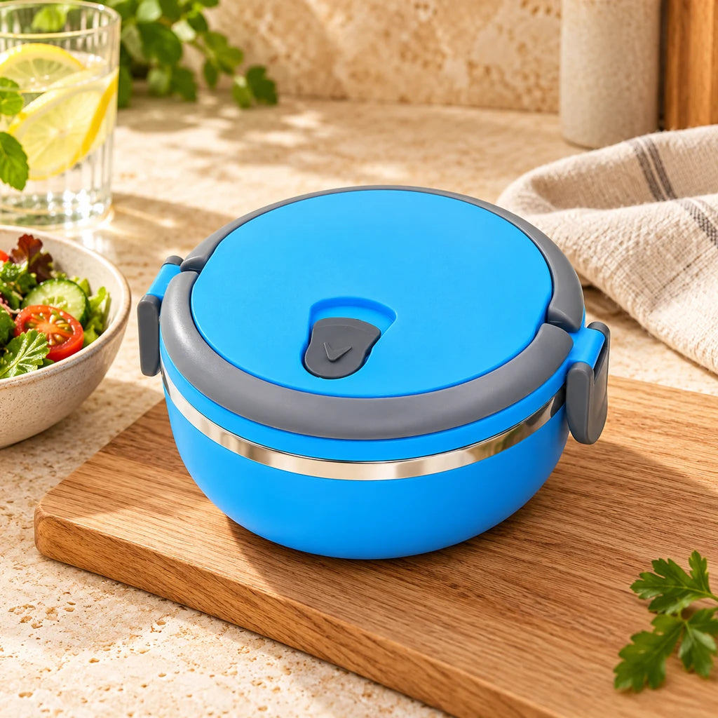 Round insulated stainless steel box with handle