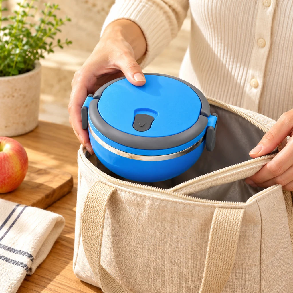 Round insulated stainless steel box with handle — view 2