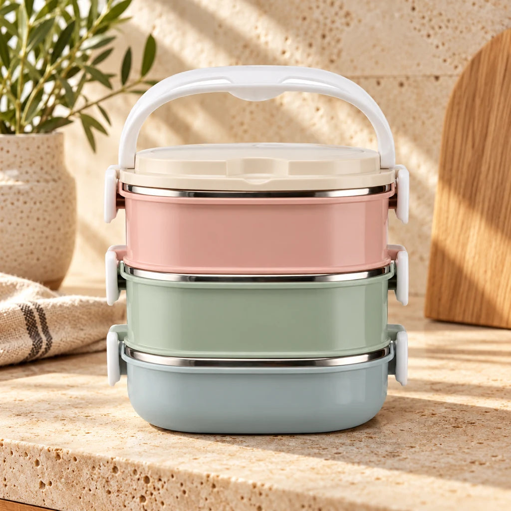 3-Tier Stainless Steel Lunch Box Microwave-Safe