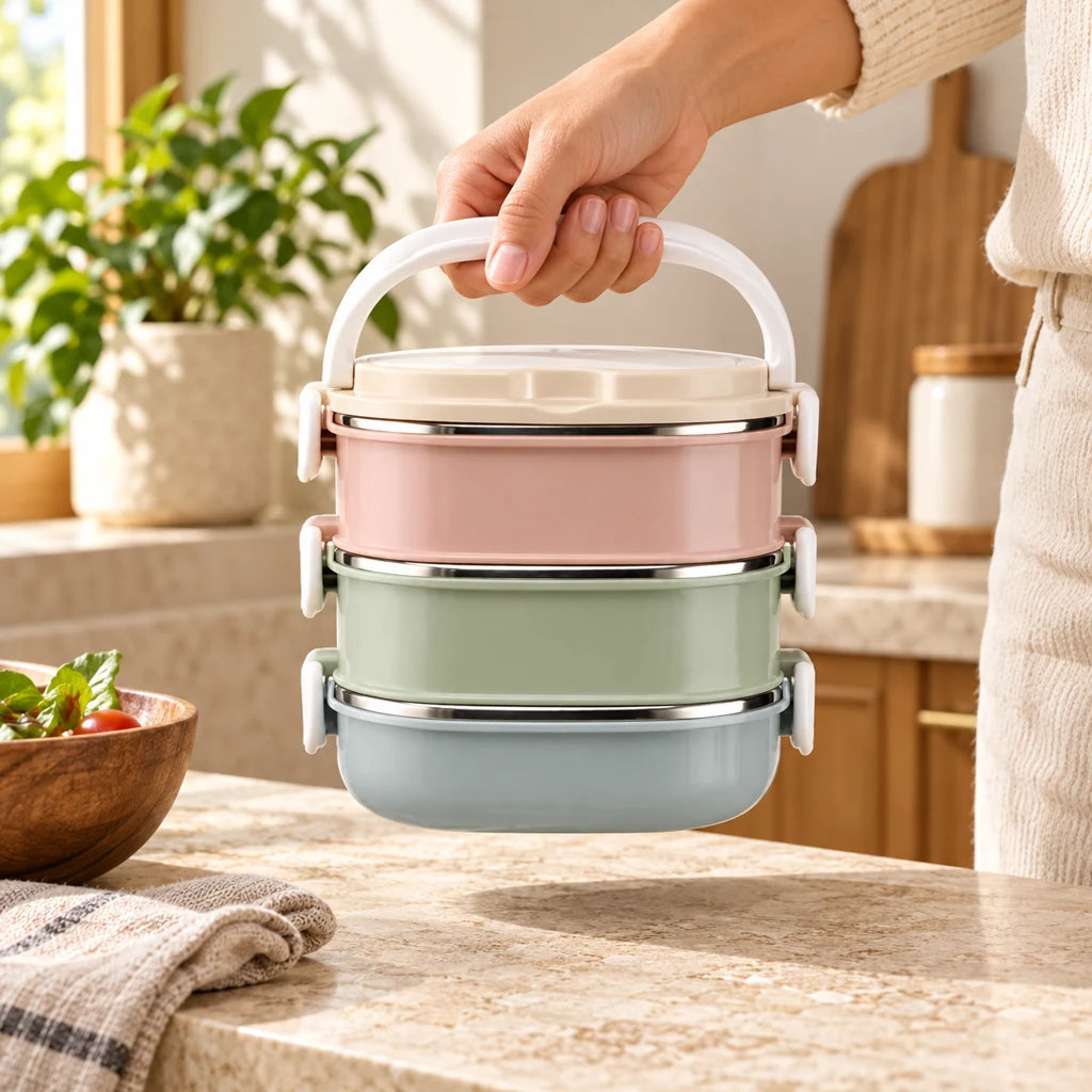 3-Tier Stainless Steel Lunch Box Microwave-Safe — view 2