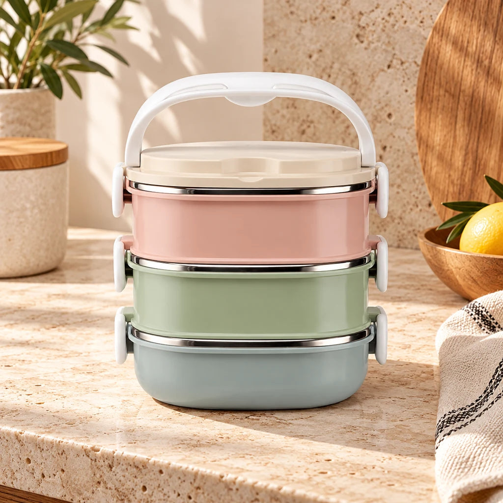 3-Tier Stainless Steel Lunch Box Microwave-Safe — view 3