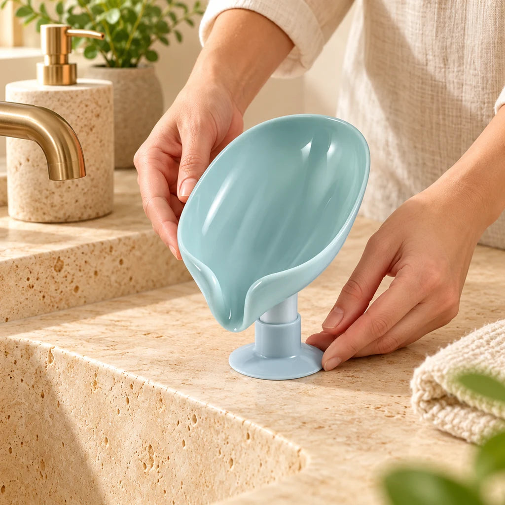 Leaf plastic soap dish with suction cup — view 2