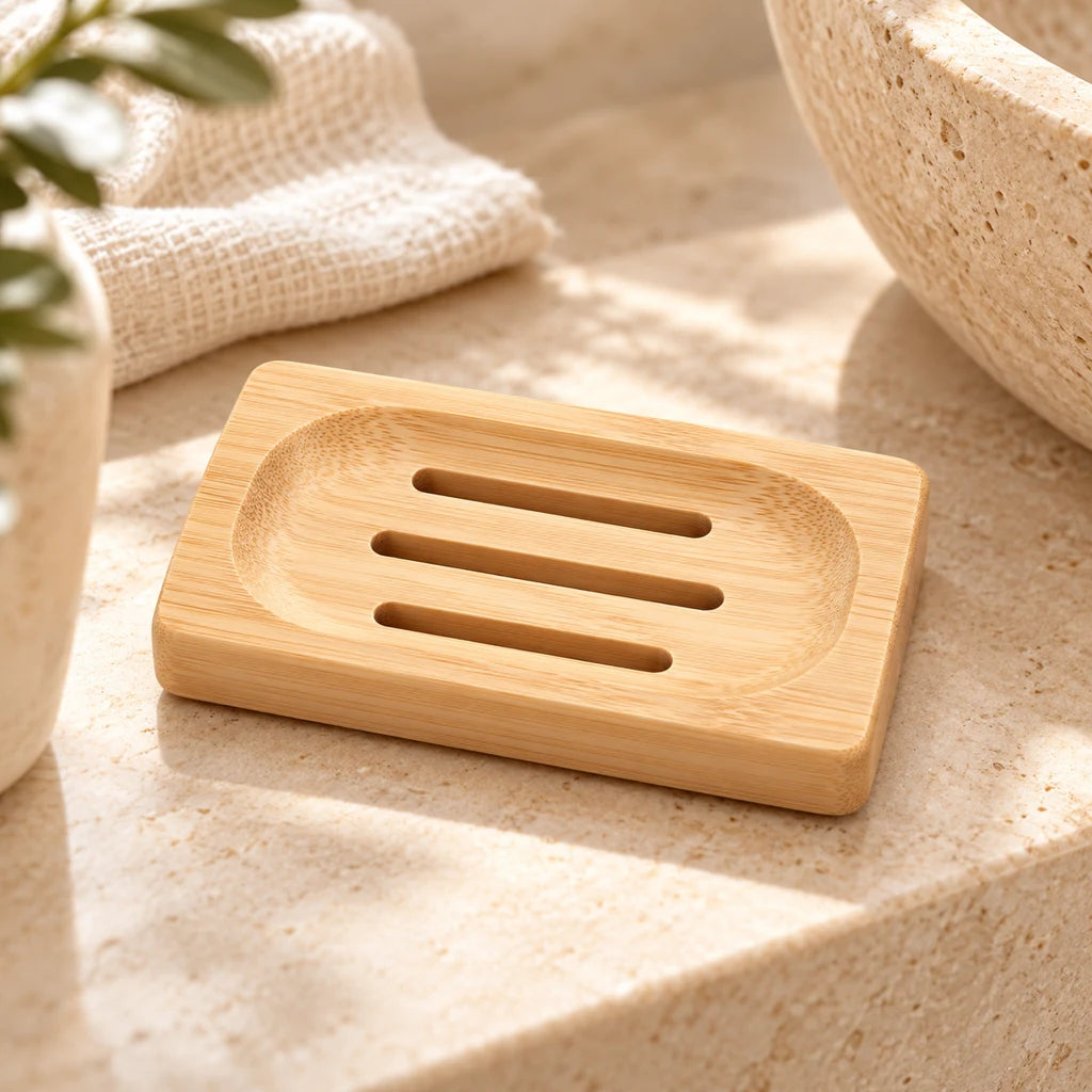 Bamboo soap dish for mold prevention — view 4
