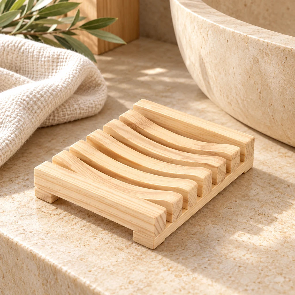 Bamboo soap dish for mold prevention — view 5