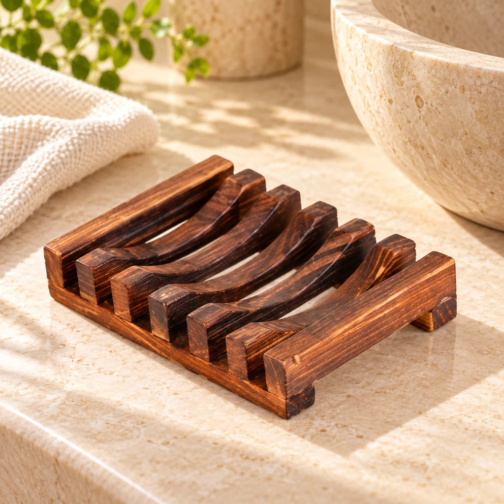 Bamboo soap dish for mold prevention — view 6