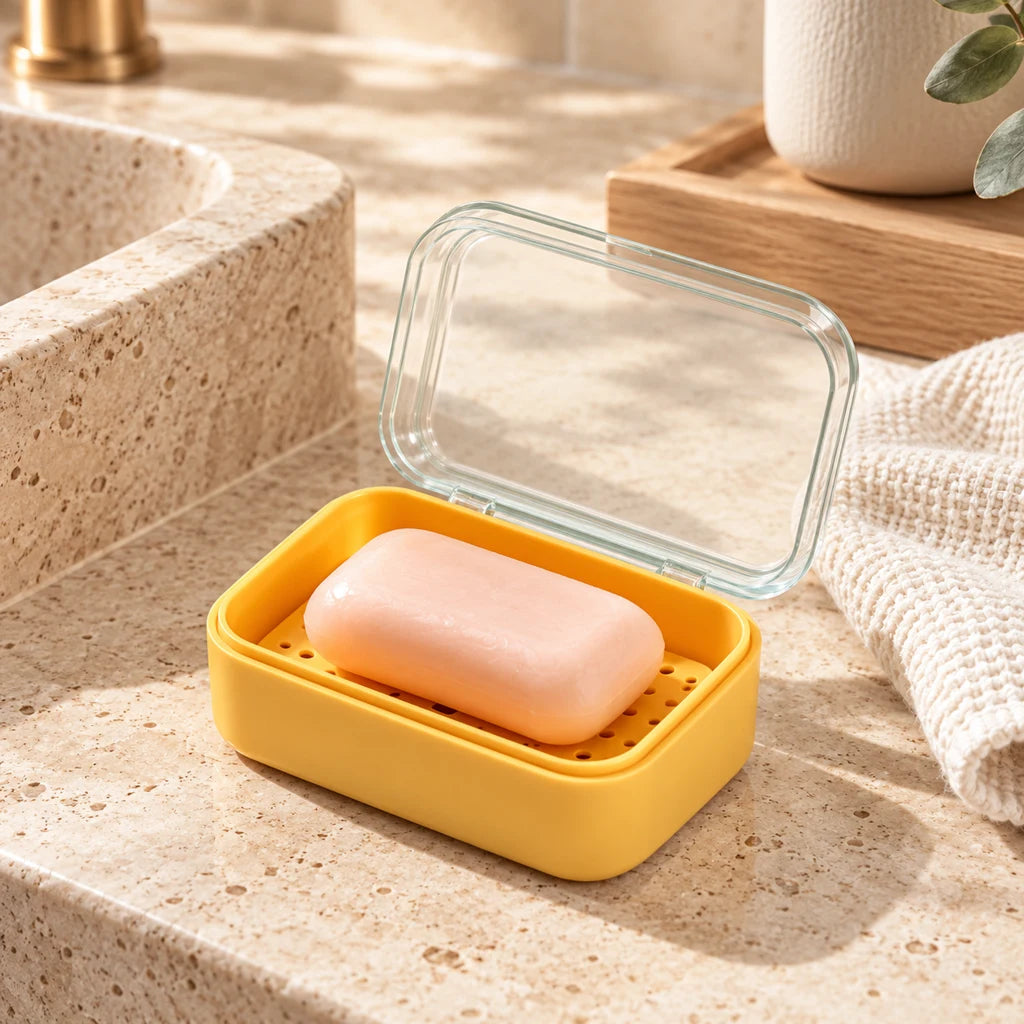 Plastic Soap Dish with Transparent Flip-Top Lid