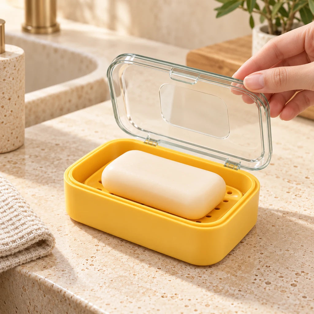 Plastic Soap Dish with Transparent Flip-Top Lid — view 2