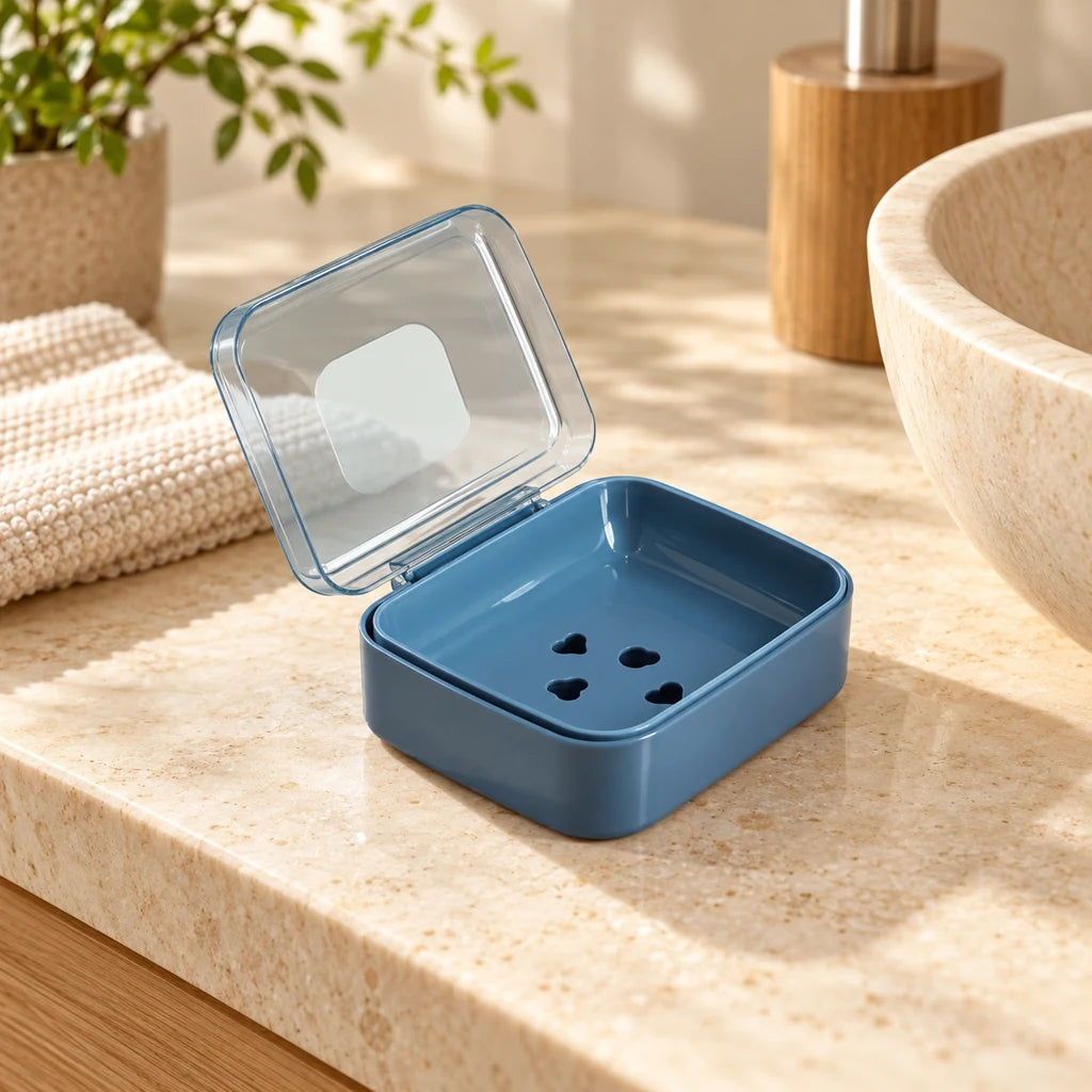Plastic Soap Dish with Transparent Flip-Top Lid — view 4