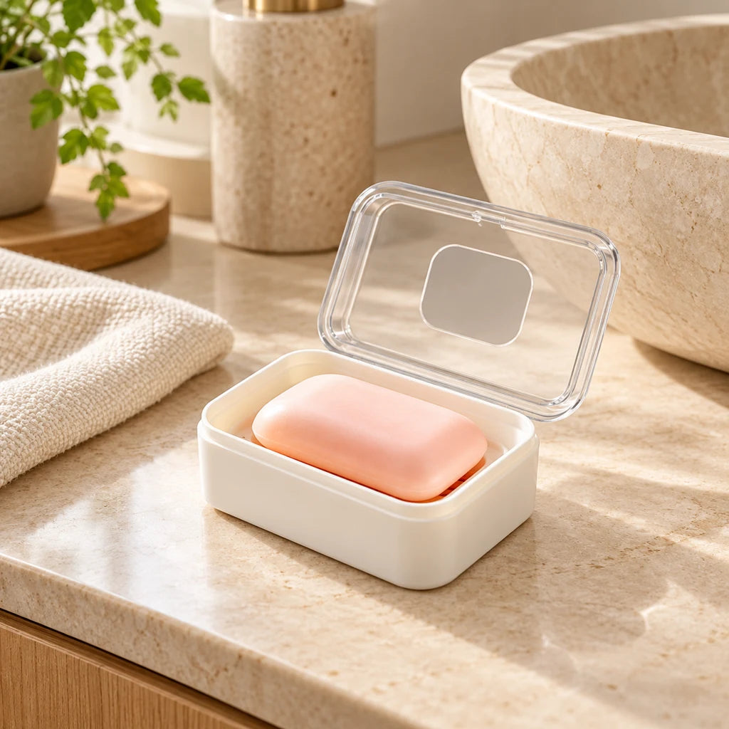 Plastic Soap Dish with Transparent Flip-Top Lid — view 6