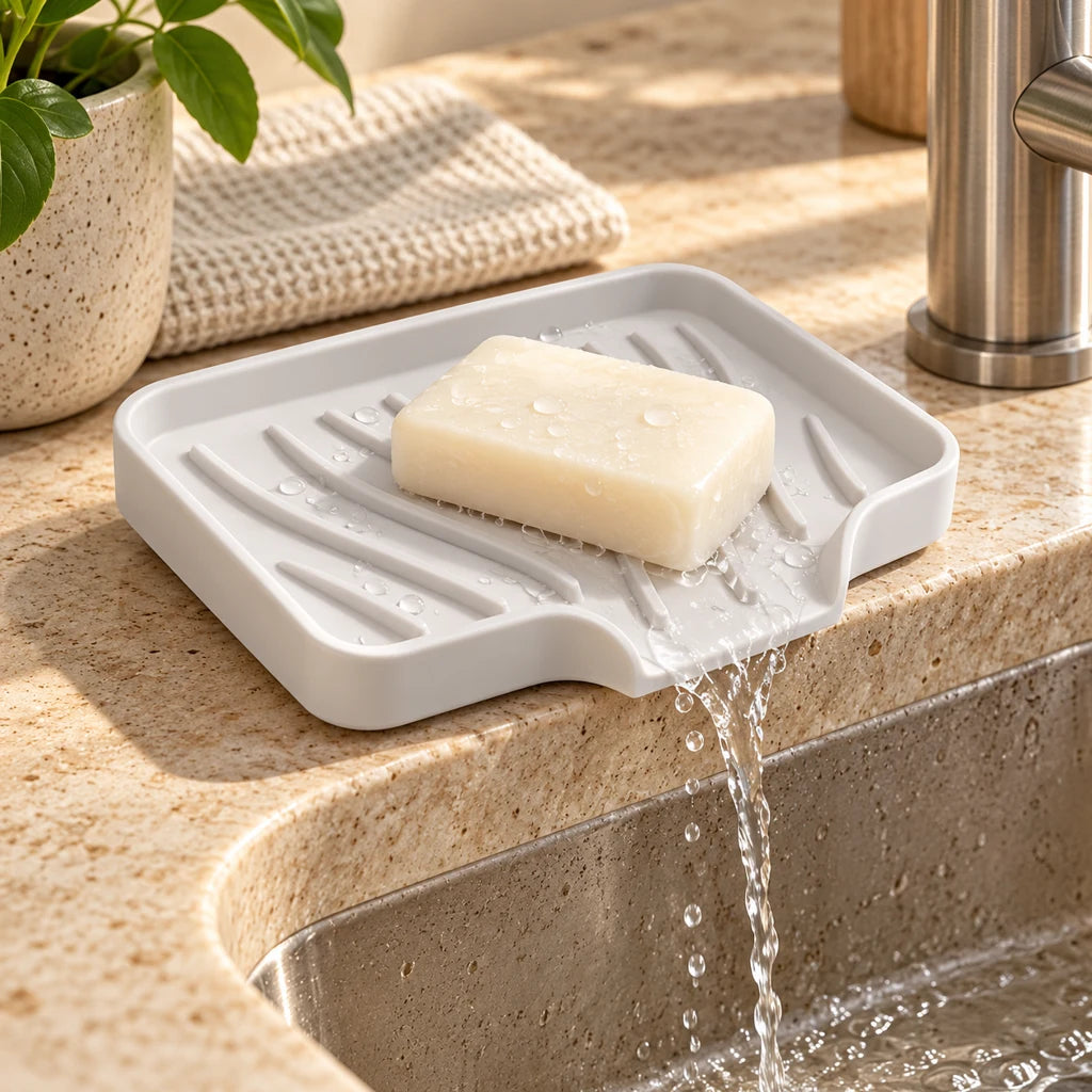 Self-draining silicone soap dish for kitchen — view 2