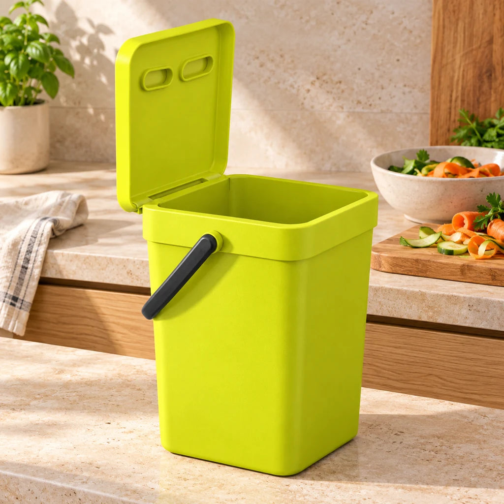 Compact airtight stainless steel kitchen trash can