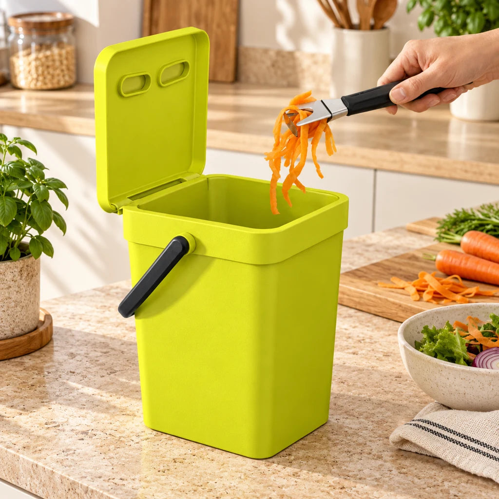 Compact airtight stainless steel kitchen trash can — view 3