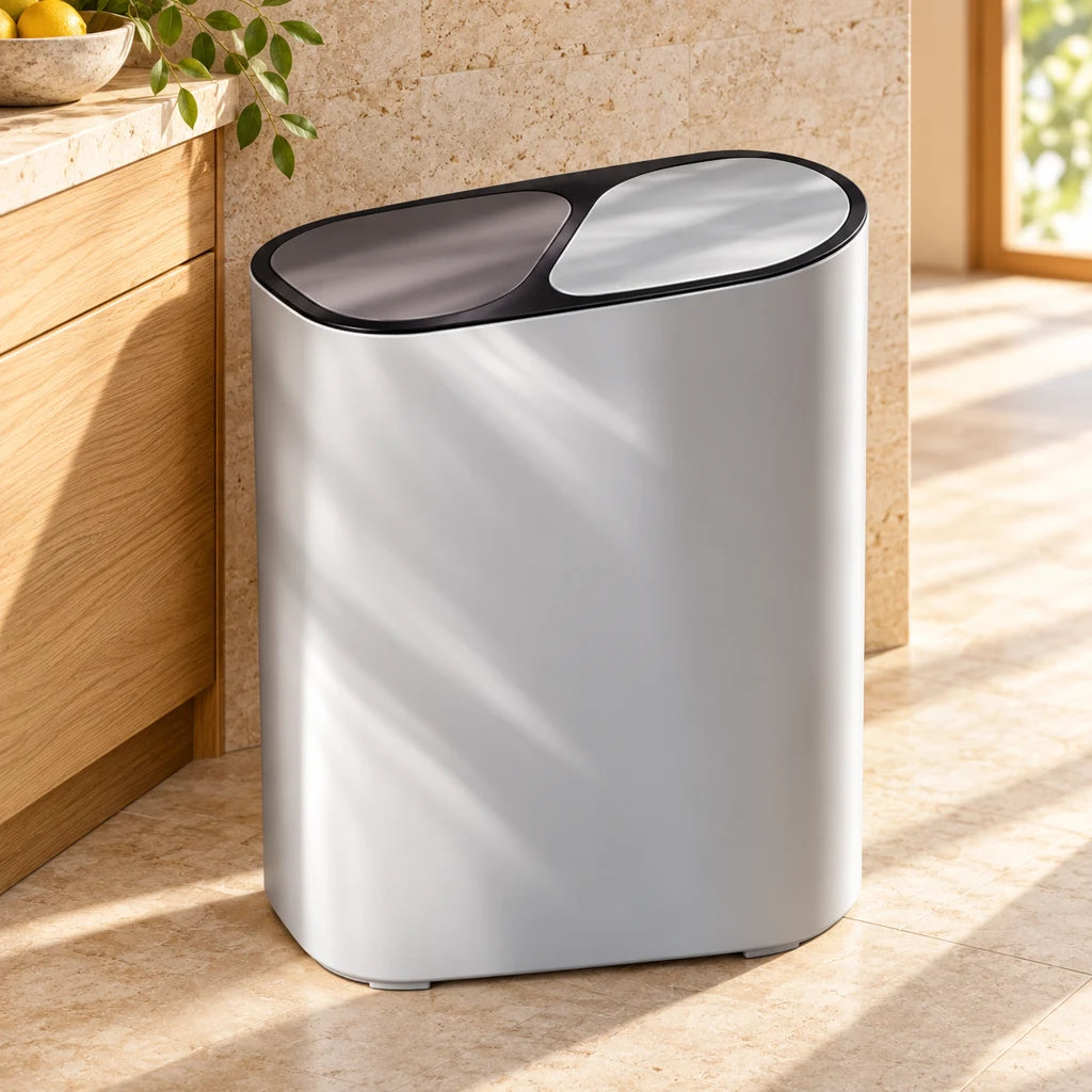 Double-compartment stainless steel compost bin