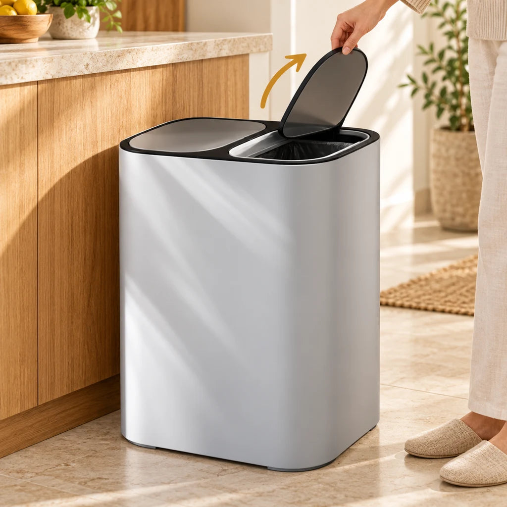 Double-compartment stainless steel compost bin — view 2