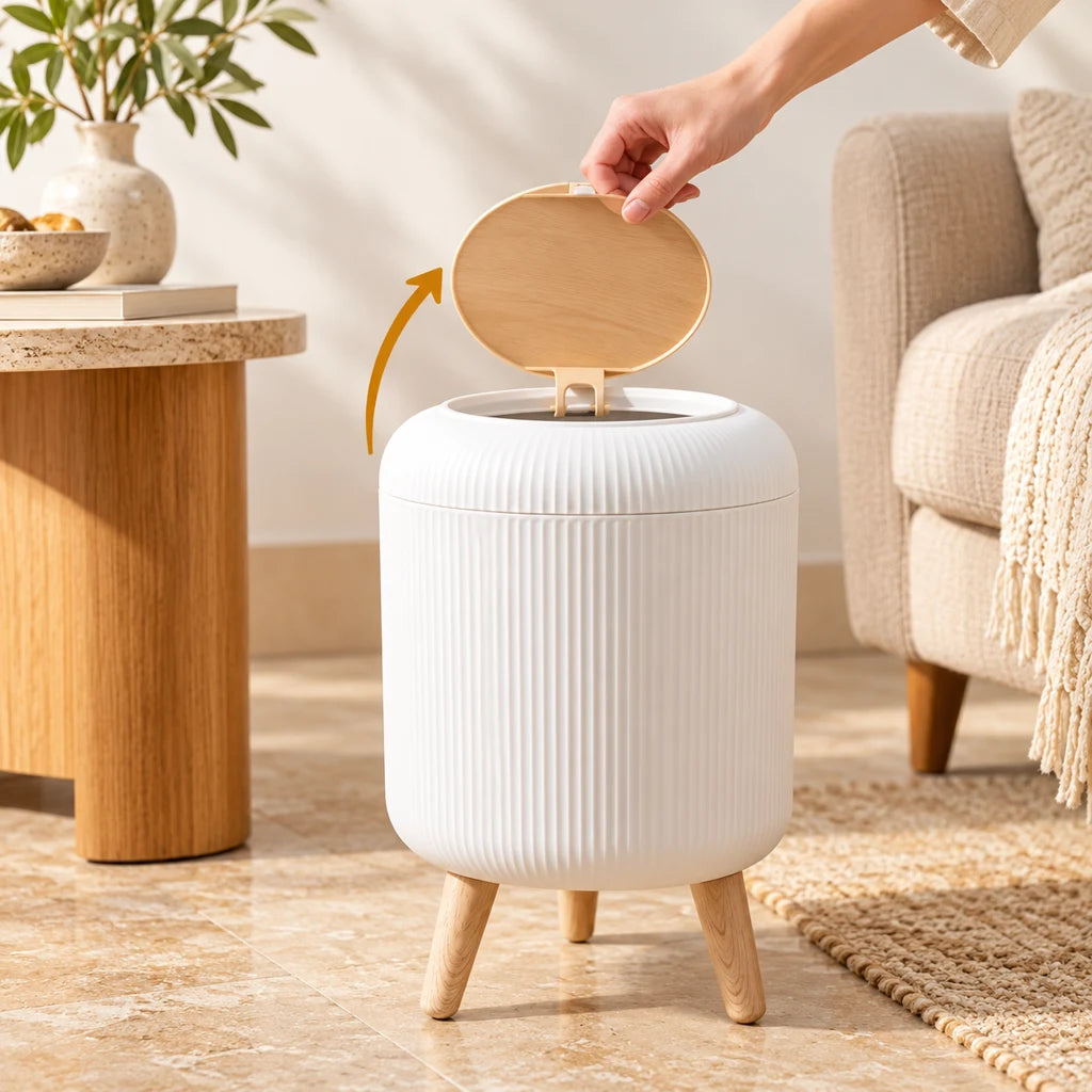 Plastic Kitchen Trash Can High Pressure Wood — view 2