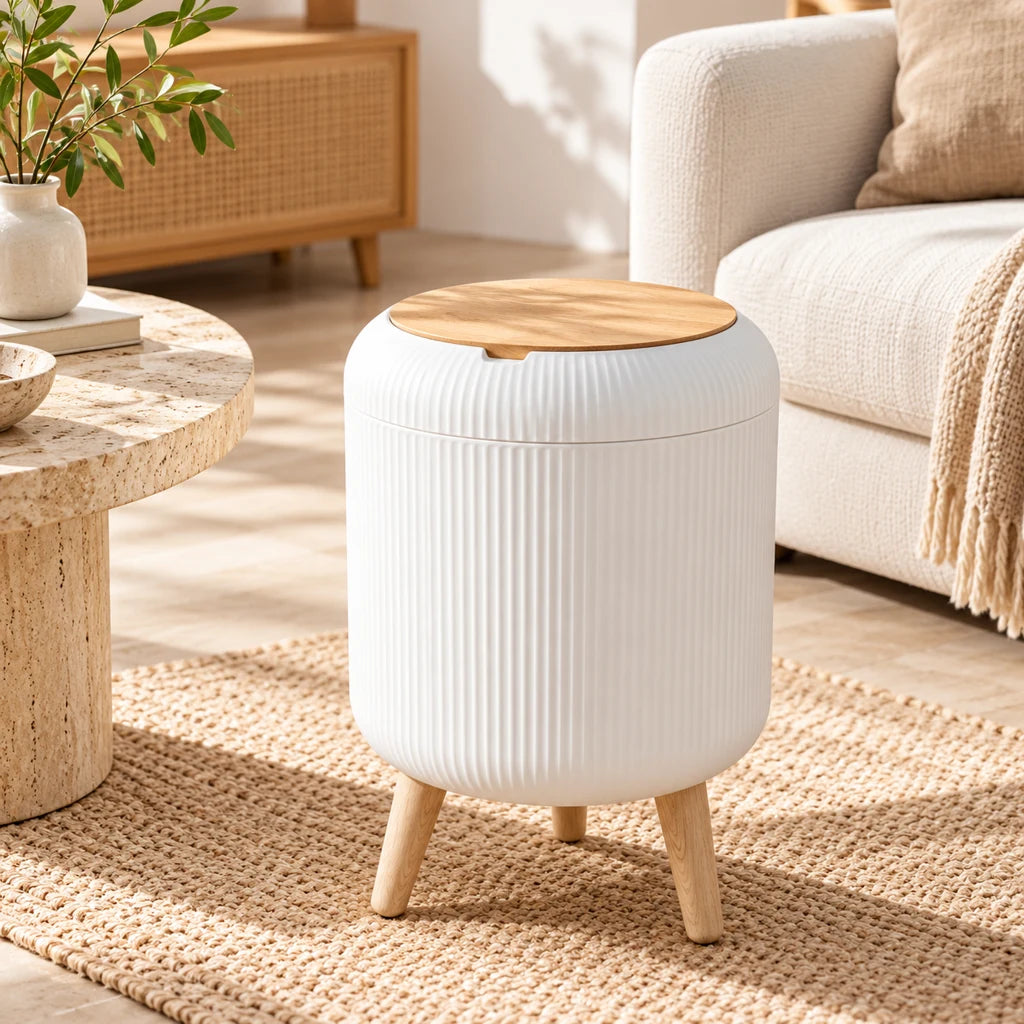Plastic Kitchen Trash Can High Pressure Wood — view 3