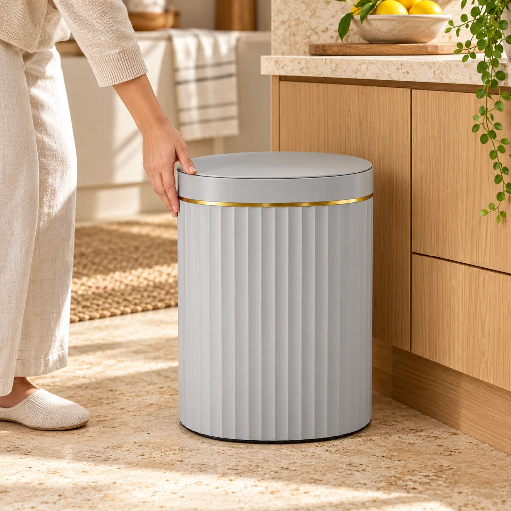 79L Stainless Steel Automatic Ribbed Trash Can — view 2