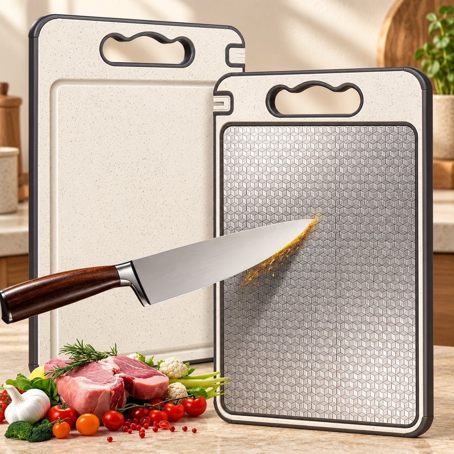 Both sides of the gray cutting board